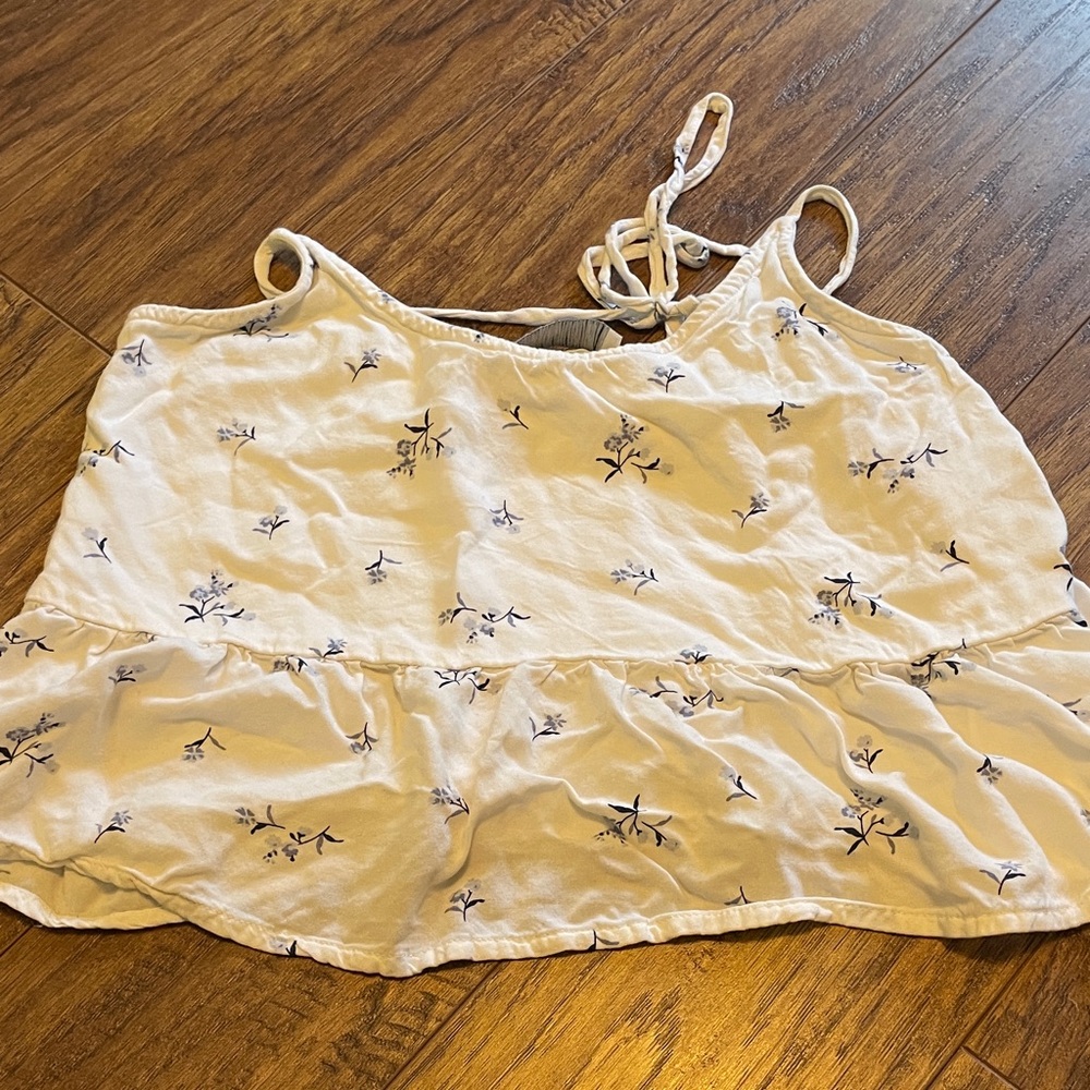 Hollister White with Blue Floral Tank Top
